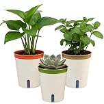 TEYIAN 14.5cm Self Watering Plant Pot Indoor 3 Pack Plastic Flower Pot Modern Decorative Garden Planter Pots for Herb Orchid Aloe Succulent Plants