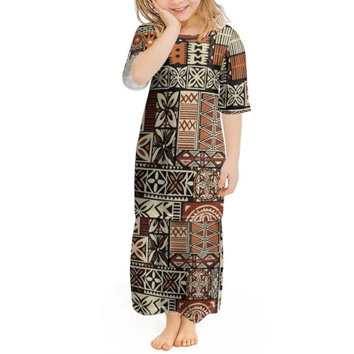 Eastdola Samoan Family Party Dress 4-Piece Polynesian Vintage Print Summer Short Sleeve Women Girls Puletasi Men Boys Shirt2