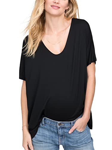 HATCH The Perfect Vee - Maternity Shirt with Wide V-Neck & Flattering Shape - Made with Soft Drapey Jersey Fabric - Essential Maternity Top to Wear Anywhere, Black, 2