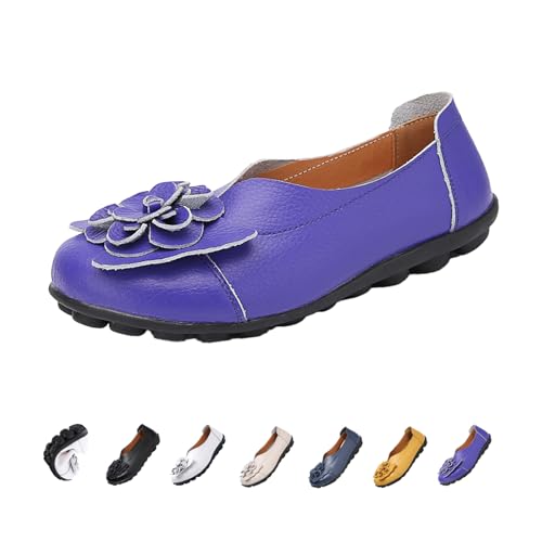 Image of MOYOWEI Women's Leather Slip On Loafers Colorful Flat Shoes