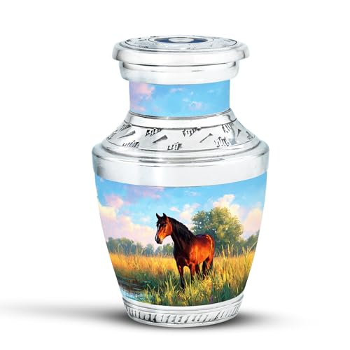KARYLIZ Horse Urn Cremation for Ashes - Blue Urns for Human Ashes Adult Male & Female - Mini Keepsake Urns for Human Adult Man - Funeral & Burial Urn for Women - Decorative Gift - 3 Inch