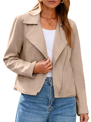 Glamaker Womens Faux Suede Jackets Long Sleeve Casual Cropped Zip...