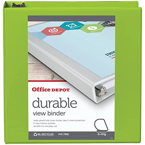 Office Depot® Brand Durable D-Ring View Binder, 2" Rings, 60% Recycled, Green #TOP1