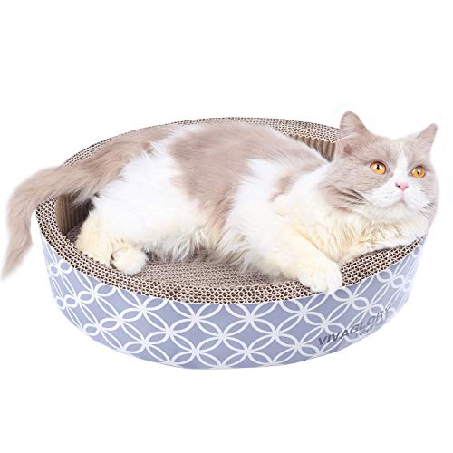 VIVAGLORY Oval Cat Scratch Lounge, Cardboard Scratchers Bed Corrugated Box with Catnip, Geometric Print