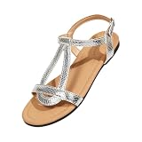 Sandalias Mujer Verano Planas con Puntera Abierta - Zapatos Verano Mujer Sandalias Chic Único Elegante, Women Shoes Calle Ciudad Descanso Plata 38