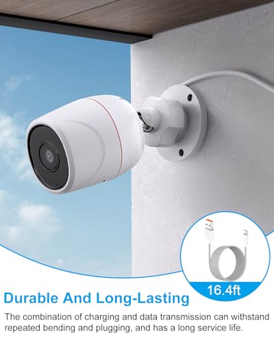 5M Extra Long USB C Cable for Home Security Cameras Devices Power Extension Lead USB A to Type C Durable Charging and Data Sync Cord for CCTV YESKMO eufy Mi Camera 2K Security Camera Ring Pan-Tilt - Image 2