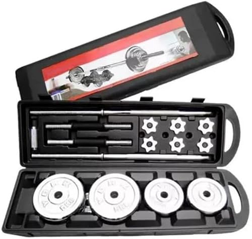 50kg Adjustable Dumbbell & Barbell Set โ Iron Plates with Rubber-Coated Bars | Home Gym Strength Training Kit