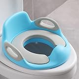 LZQ Kinder Toilettensitz WC Aufsatz, Kloaufsatz für Kinder 1-8 Jahren, Toilettentrainer mit Anti-Rutsch Polster, Griff, Rückenlehne und Spritzschutz(Blau)