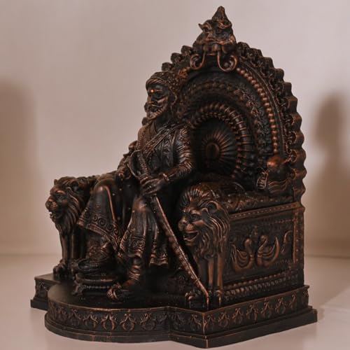 Image of KariGhar Sihasan Shivaji Maharaj Idol Perfect for Car Dashboard and House Warming Antic Silver