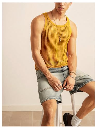 SHENHE Men's Crochet Sweater Vest Hollow Out Loose Knit Sleeveless Crew Neck Sweater Tank4