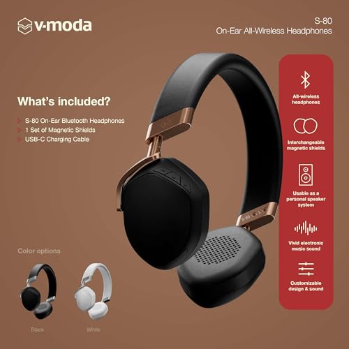 V-Moda S-80 ALL-WIRELESS HEADPHONES AND PERSONAL SPEAKER SYSTEM. Sharp and Stylish Design. Punchy Sound, Tuned for Electronic Music. Mobile Editor App. Rose Gold.
