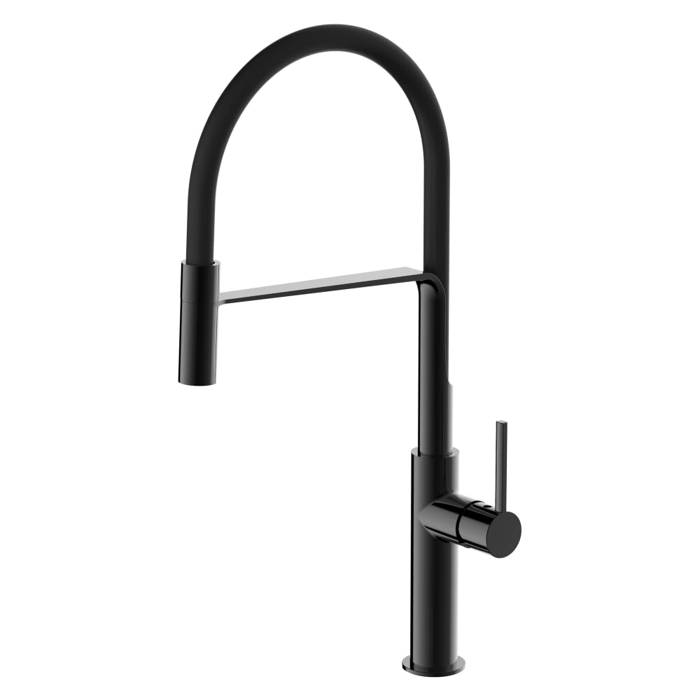 Schläfer 35406520 | Mezclador fregadero cocina negro brillante, boca giratoria 360°, grifo cocina profesional con alcachofa orientable, grifo fregadero con ducha serie Move de latón