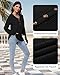 Tanmolo Pullover Damen Hoodie V-Ausschnitt Kapuzenpullover Knopfleiste Leichter Strickpullover Langarm Sweatshirt Tops Schwarz, XL