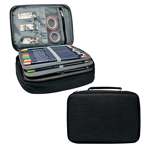 Image of Large Capacity 72 Slot Pencil Case for Colored Pencils, Stationery Pouch, Black