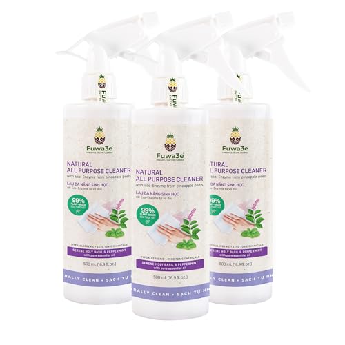 Fuwa3e Pineapple Enzyme Natural All Purpose Cleaner Spray Serene Holy Basil & Peppermint - 16.9oz 3 Pack - Non Toxic Multi Surface Cleaner 99% Plant Based Cleaner from Discarded Pineapple Peels
