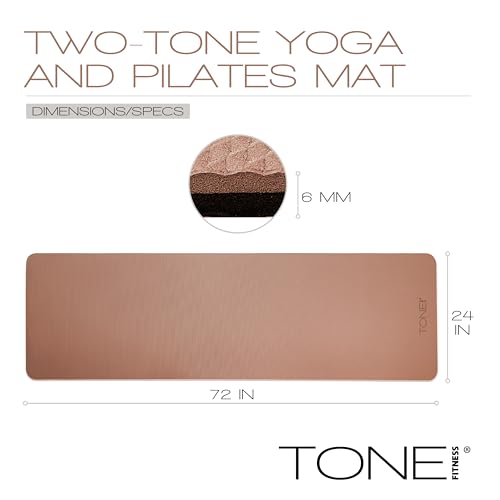 TONE Fitness Yoga Mat 1/4" Thick Non Slip Exercise & Pilates Mat for Home Workouts with Carrying Strap | Pyramid Pattern | Black/Blue by Tone Fitness - Image 4