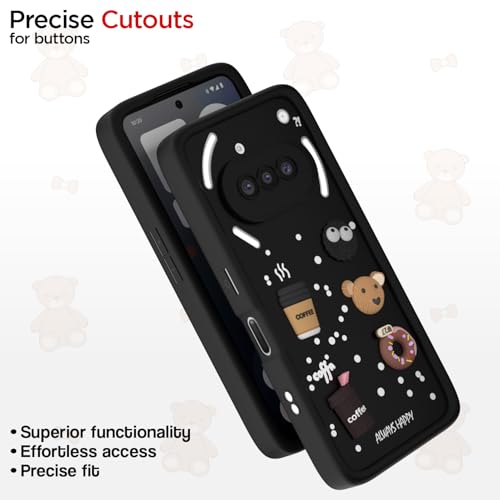 Image of Pikkme Back Cover for Nothing Phone 3a 5G | Cute Fun Cartoon 3D Bear Silicone Full Body Protection Bumper Case (Black)