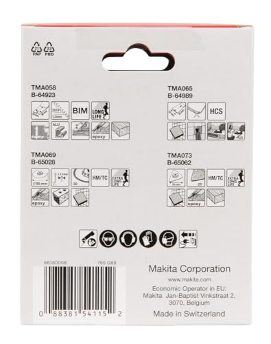 Makita B-67496 Starlock Fliesen-Set 4-tlg. für Mörtel, Porenbeton, Silikonfugen, Teppichreste, Alu, Gipskarton, Epoxid, Holz, Holz mit Nagelrückständen, TMA058, TMA065, TMA069, TMA073