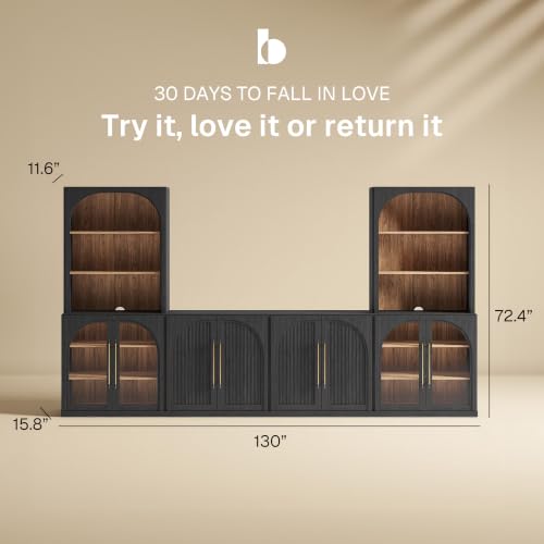 Image of BELLEZE Jagger 130 inch Wall Unit 5-Piece Modular TV Stand - Ebony