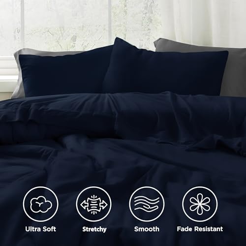 EnvioHome 100% Cotton Jersey Knit Twin XL Sheet Set - 3 Piece, Ultra Soft T-Shirt Feel, All Season, Breathable Twin XL Sheets, Snug Fit (Deep: 15") - Navy by EnvioHome - Used condition - Image 3