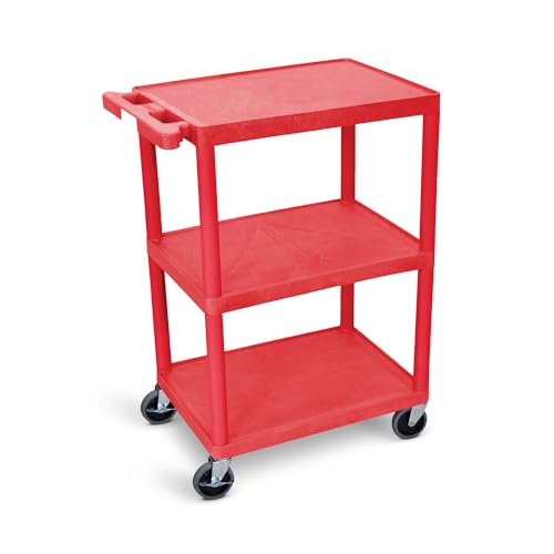 Image of Luxor Multipurpose Storage Utility Cart 3 Shelves Structural Foam Plastic - Red