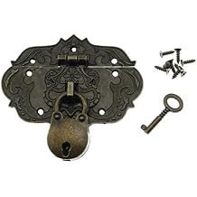 Antique Embossing Decorative Brass Hasp Clasp Latch Lock with Screws for Jewelry Box Ordinary Box Wooden Case Furniture Decoration