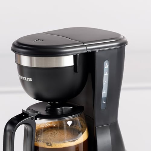 Taurus Kaffeemaschine Verona 6, 600 W, 600 ml, Intense Flavour Tech, Heizplatte, waschbarer Permanentfilter, tropffreies Glaskanne, kompaktes Design in Mattschwarz, BPA-frei – Bild 4