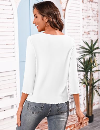 Image of Aiboria Women's Tie Front Shrug 3 /4 Sleeve Ribbed Bolero Lightweight Cropped Cardigan S-XXL