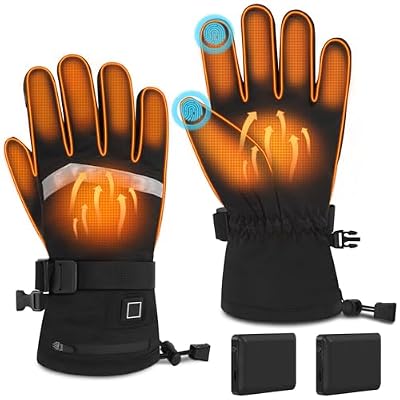 Figcays Heated Gloves for Men and Women, Rechargeable Electric Gloves with 5000mAh Battery, 3 Heat Settings, Waterproof & Windproof Winter Gloves for Skiing, Cycling, Motorcycle, Hiking – Size M