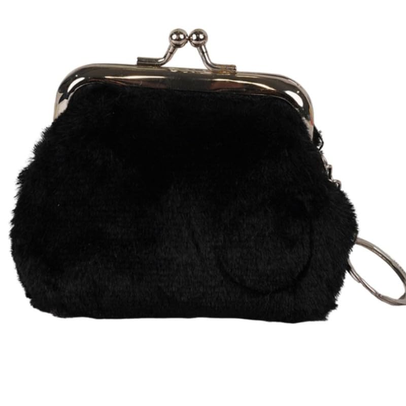 Women Coin Purse Short Wallet Plush Solid Color Coin Bag Mini Wallet Pouch | Black | 3 Inch-image-21