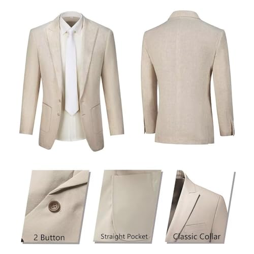 Mens Linen Suits 2 Piece Beach Wedding Blazer Summer Grooms Classic Lightweight Breathable Jacket Pants2