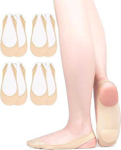 Image of Kemay 4 Pairs Invisible Socks Women No Show Socks Half Socks Toe Topper Socks for Heels Flats Non-Slip Clear Strap Breathable Cotton Sole Footies
