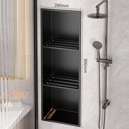 Douche en acier inoxydable anti rouille étagères intégrées noires - 3