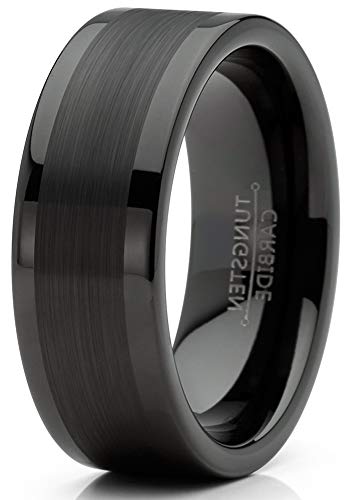 Metal Masters Co. Mens Tungsten Ring Black Wedding Band Brushed Comfort-fit 8MM 7-152