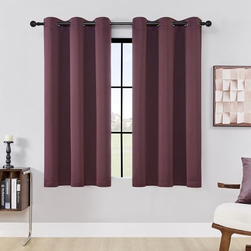 Image of HUTO Short Blackout Curtains Drapes - Thermal Insulated Antique Copper Grommet Black Out Drapery Panels for Basement Bathroom Small Windows, Set of 2, 42 Inch by 45 Inch, Burgundy Red