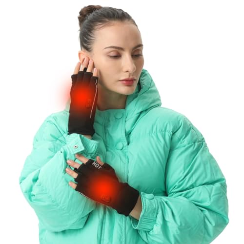 Rechargeable Wireless Fingerless Heated Writing Gloves，Heated Work Gloves for Men and Women,USB Heated Gloves Suitable for Work, Play, Ski, Bike, Hiking, Outdoor Adventure (9-10 inch(M))