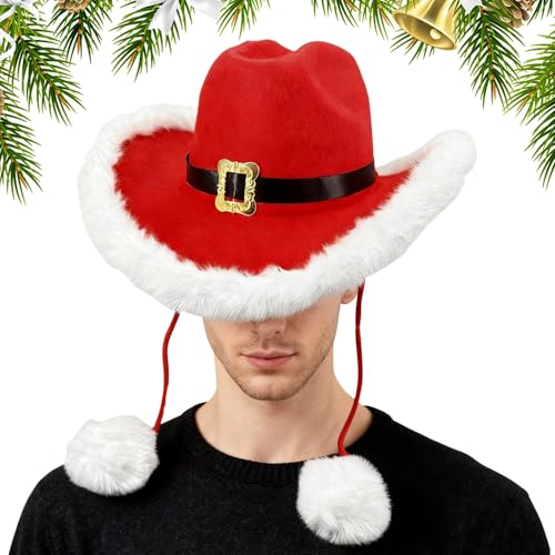 Genérico Sombrero de navideño - Sombrero con borde deshilachado de 34x37x13 cm, ribete negro, hebilla dorada | Pom-Poms Jazz Style Adulto Unisex Holiday Cowboy Cap, Ropa, Ropa de fiesta de Navi