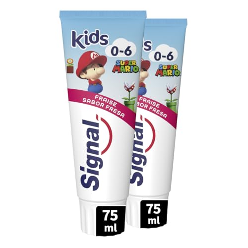 Signal Dentifrice Spécial pour les enfants Super Mario, Parfum Fraise, 0-6 Ans, 2 x 75 ml
