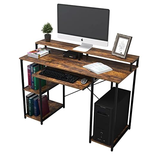 TOPSKY Computer Desk with Storage Shelves/23.2” Keyboard Tray/Monitor Stand Study Table for Home Office(46.5x19 inch, Rustic Brown)