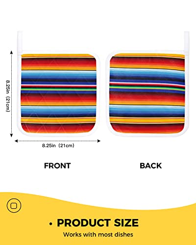 2 Pcs Pot Holders For Kitchens Counter, Bohemia Striped Heat Insulated Podholders Oven Hot Pads For Cooking Bbq Baking Heat Proof Mat Ombre Colorful Mexico Stripes #TOP2