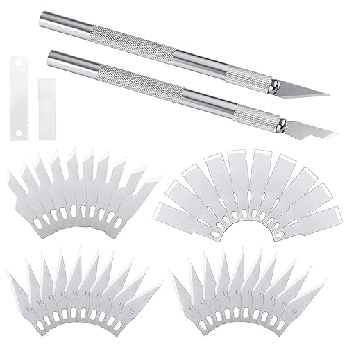 JOCXZI 2 Pezzi Taglierino di Precisione Set- Cutter di Precisione Bisturi Modellismo con 40 Lame di Ricambio per Modellismo, Scultura, Pelle, Carta, Scatola, Cartone