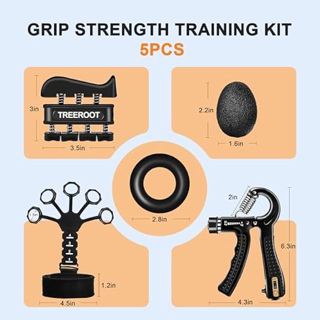 5PCS Grip Strength Trainer Kits, Hand Gripper Strengthener, Forearm Strengthener, Forearm Exerciser, Finger Grip Strengthener, Wrist Strengthener, Stress Relief Ball, Grip Ring, for Muscle Building, Hand Exercisers for Therapy