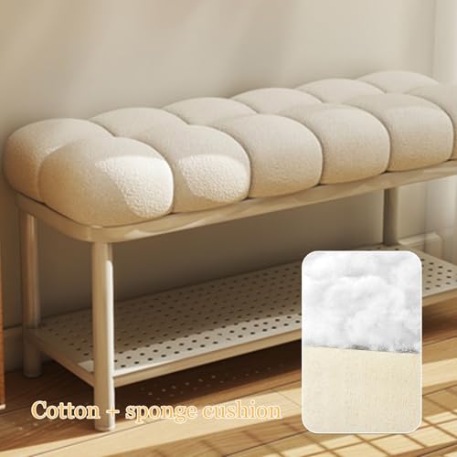 Banc à chaussures avec coussin et étagère de rangement d'entrée 80cm