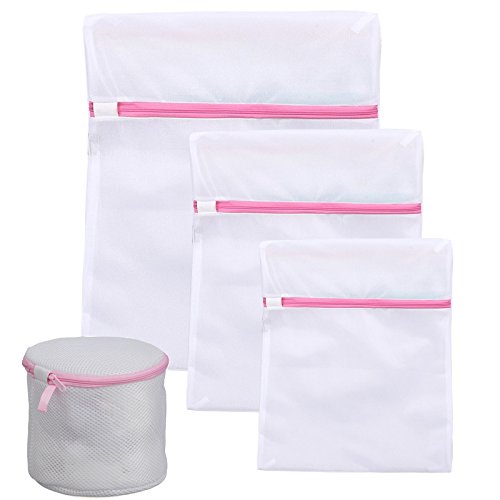 Kakalu® Set of 4 Lingerie Bags for Laundry, Delicates Bra Garment Effective Protection Mesh Zipped Washing Machine Laundry Wash Bag Travel Storage Organize Washer Drying Bag, Premium Quality + Gift