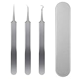 ピンセット 角栓取り 角栓 精密 よく抜ける 角栓除去 精密ピンセット ニキビ 針 コメドプッシャー 黒ずみ いちご鼻 鼻の角栓取り 毛穴ケア専用 収納ケース付き シルバー 3本セット