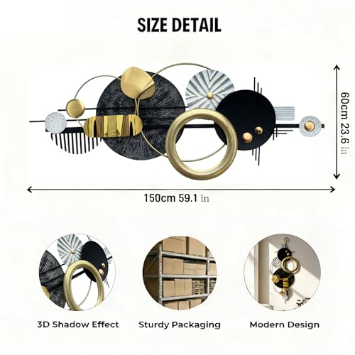 ERMOFAV Modern Abstract Metal Wall Art, Gold Black and White Geometric Décor Art Wall Décor, Large 59×24 In 3D Textured Metal Wall Decor for Living Room/Dinning Room/Bedroom/Entryway/Kitchen/Office by ERMOFAV - Image 2