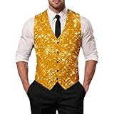 Genérico Weste des Gastgeberclubs für Herren, Vintage, gestreift, ärmellose Weste mit V-Ausschnitt, Business-Westen mit einem Knopf für Herren, Hochzeit, Smoking, elegant, gelb, Large