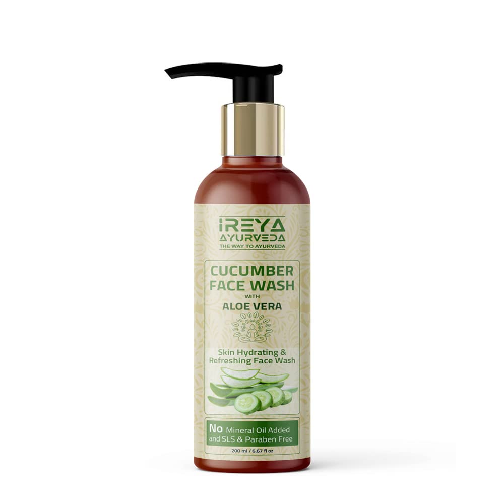 Ireya Ayurveda Cucumber Face Wash With Aloe Vera 200ml Face Wash for men and women Made With Cucumber extract & Aloe vera gel Dry & Narmal Skin Pure, Natural Face Wash