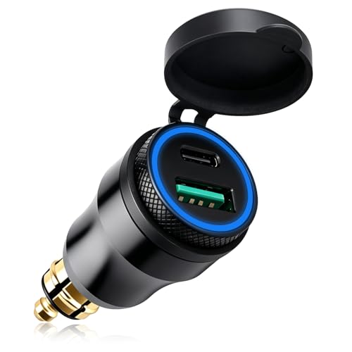 30W Chargeur USB Moto DIN Hella vers Type C PD & QC 3.0, Adaptateur Prise USB Moto Etanche 12V/24V en Aluminium avec LED, Allume Cigare Type C Rapide...