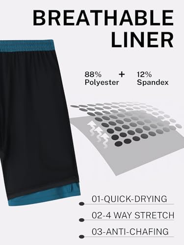 INCERUN Mens Swim Trunks 9 Inch Bathing Suit Men Swimsuit Quick Dry Board Shorts with Compression Liner Swimwear 2 in 1 Swimming Shorts Drawstring Shorts with Zipper Pockets Copenblue X-Large — view 6